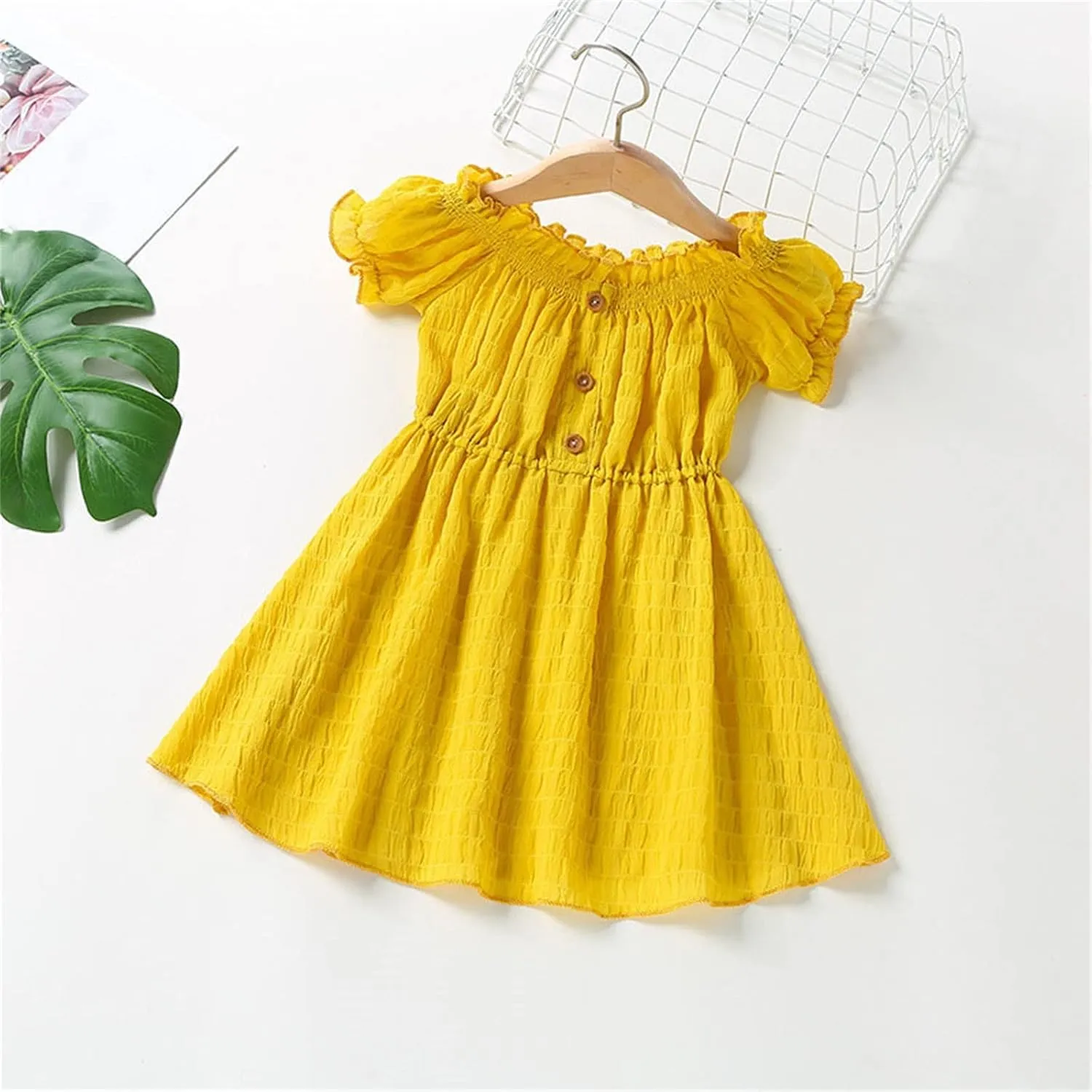 Little Girls Kids Summer Chiffon Ruffle Mini Dress Crew Neck Ruffles Sleeve Short Dress Toddler Spring Swing