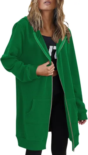 Long Hoodies for Women Zip Up Cotton Plus Size Oversized Hoodie Teen Girls Fleece Fall Sweat Jacket