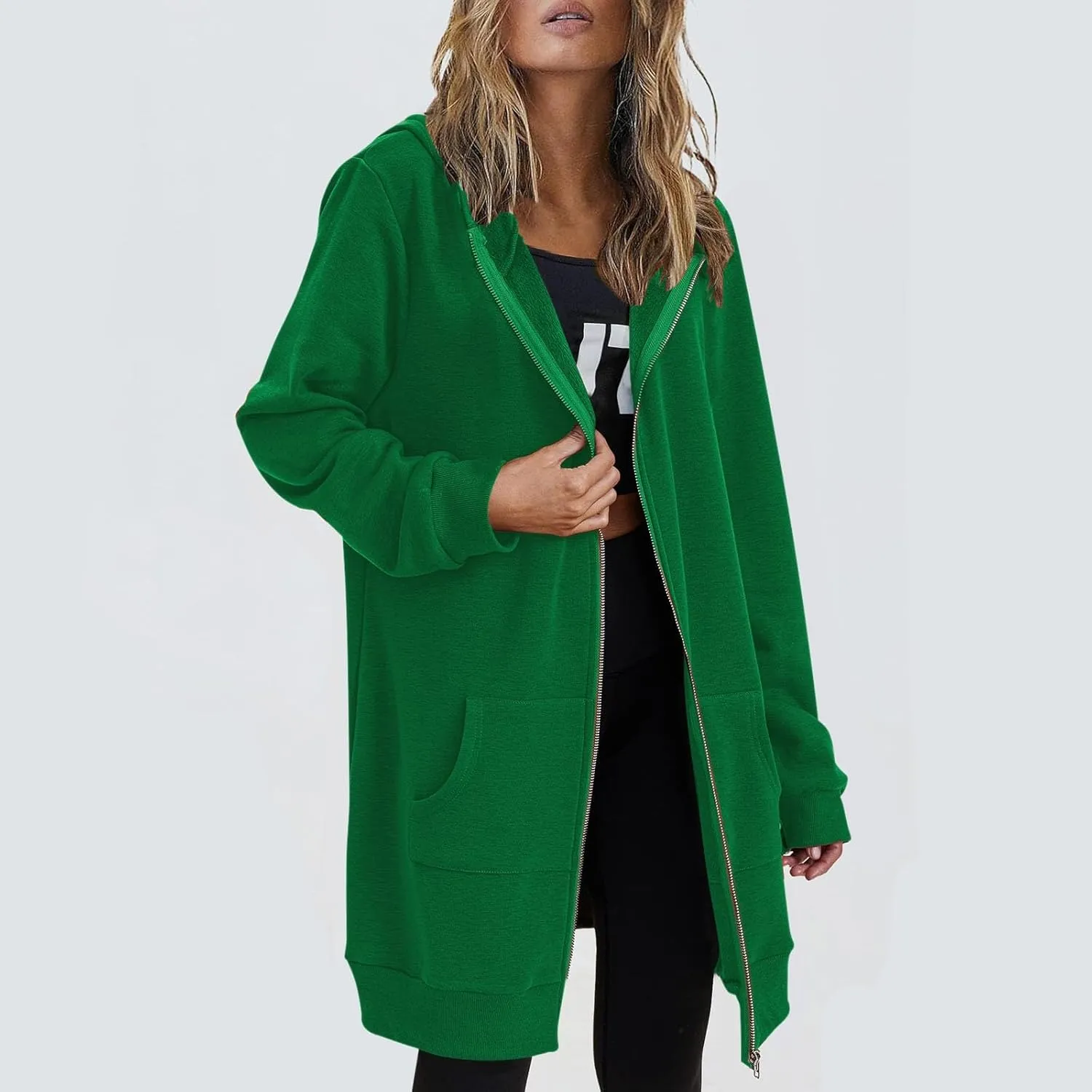 Long Hoodies for Women Zip Up Cotton Plus Size Oversized Hoodie Teen Girls Fleece Fall Sweat Jacket