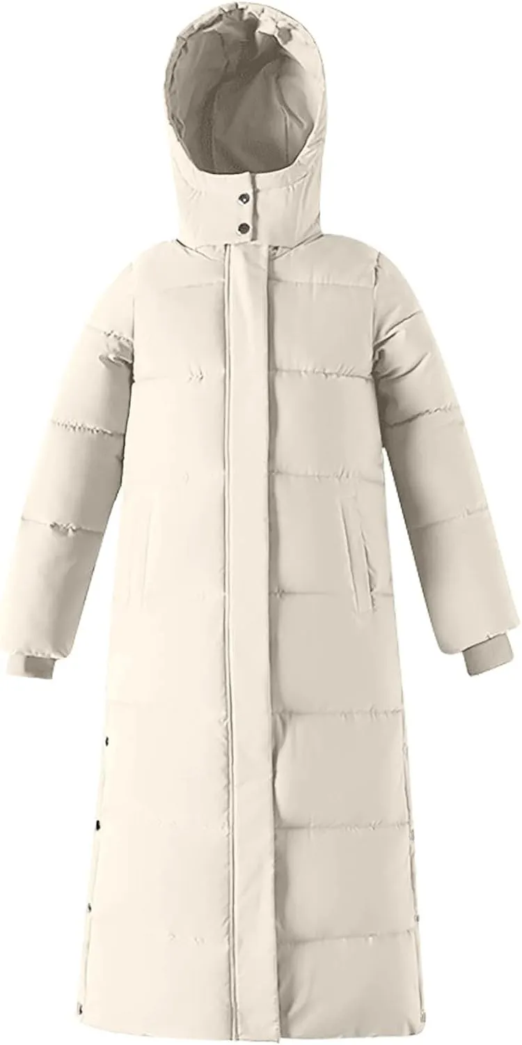 Long Jackets for Women Quilted Coats Trendy Puffer Hooded Jacket Zip Up Casual Jacket Coat Thicken Cotton Padded Jacket