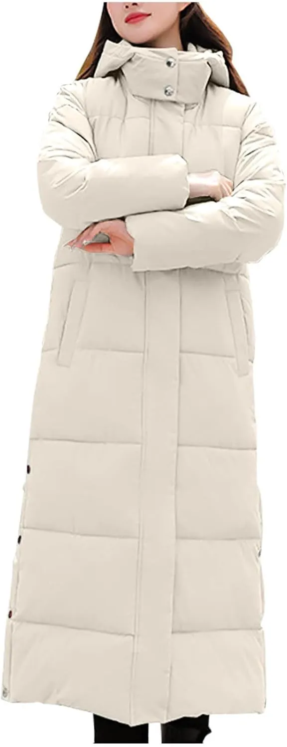 Long Jackets for Women Quilted Coats Trendy Puffer Hooded Jacket Zip Up Casual Jacket Coat Thicken Cotton Padded Jacket