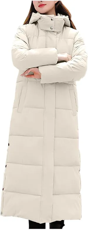 Long Jackets for Women Quilted Coats Trendy Puffer Hooded Jacket Zip Up Casual Jacket Coat Thicken Cotton Padded Jacket