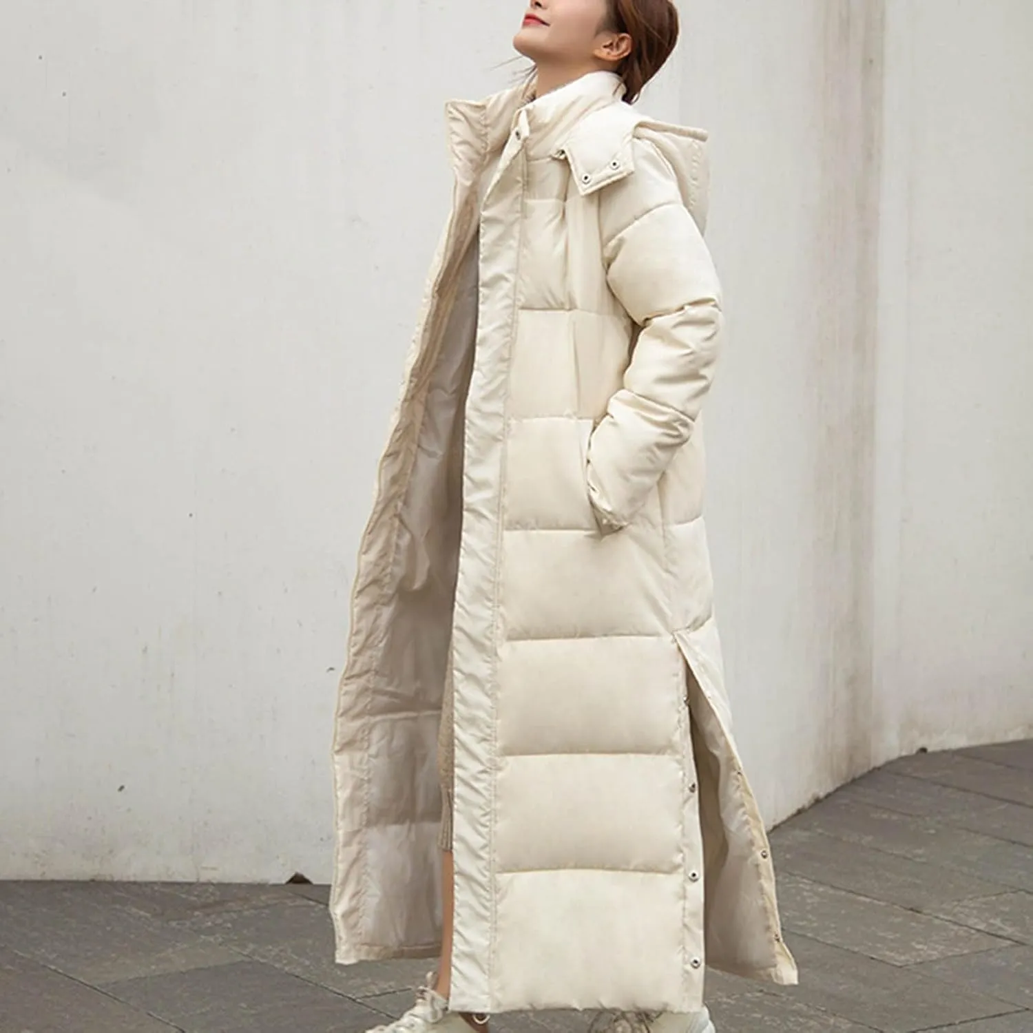 Long Jackets for Women Quilted Coats Trendy Puffer Hooded Jacket Zip Up Casual Jacket Coat Thicken Cotton Padded Jacket