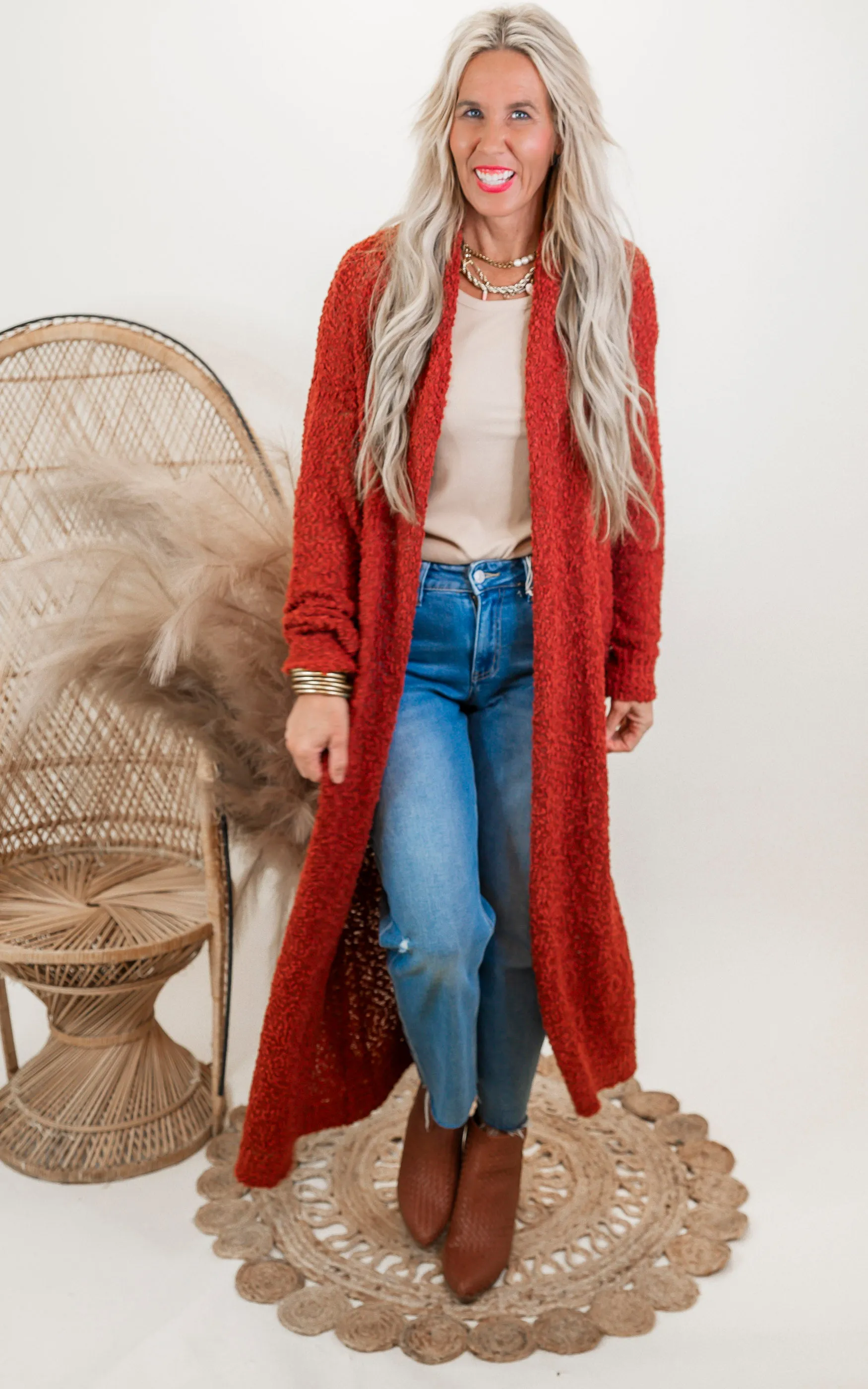 Long Robe Style Popcorn Cardigan** Final Sale