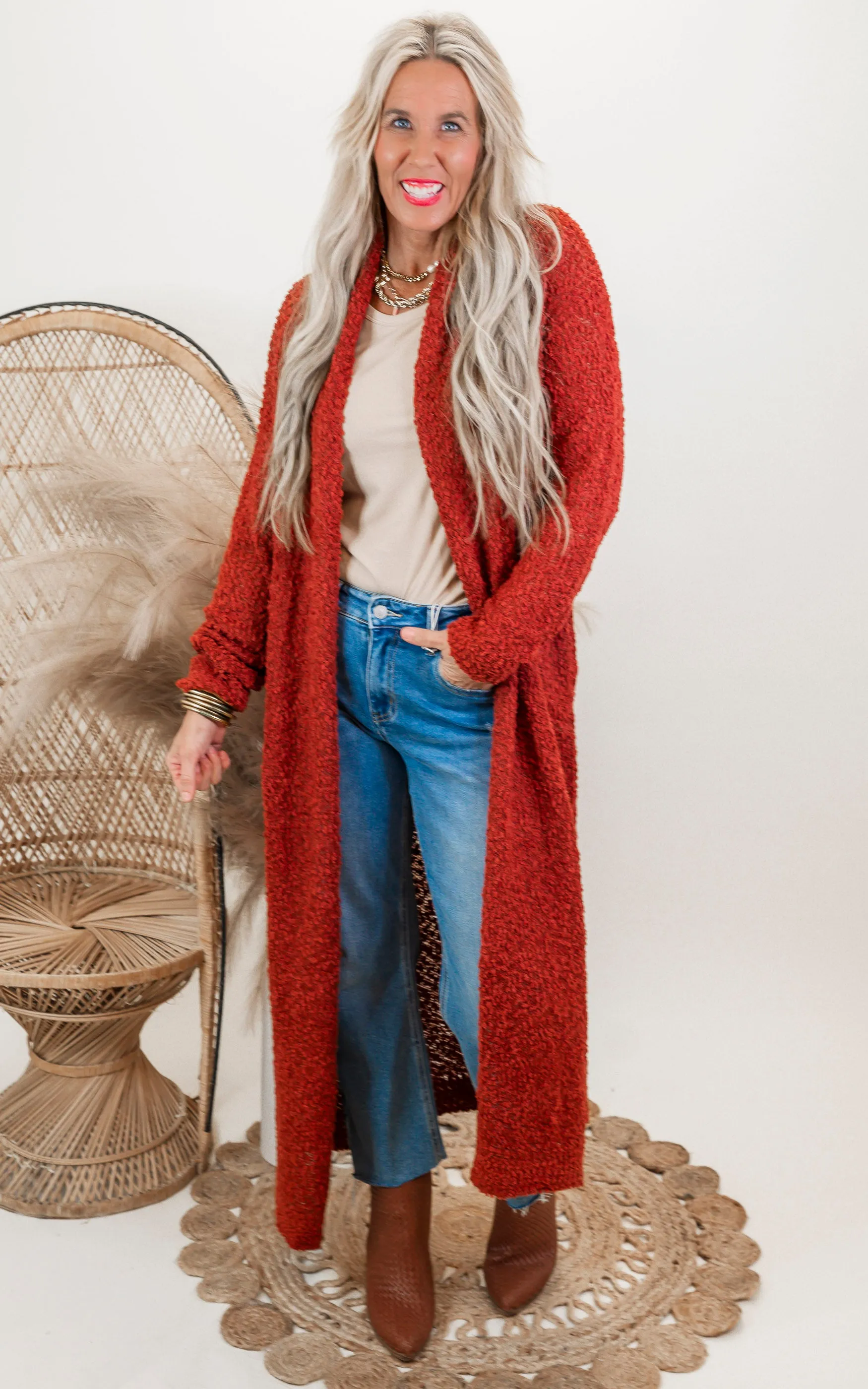 Long Robe Style Popcorn Cardigan** Final Sale
