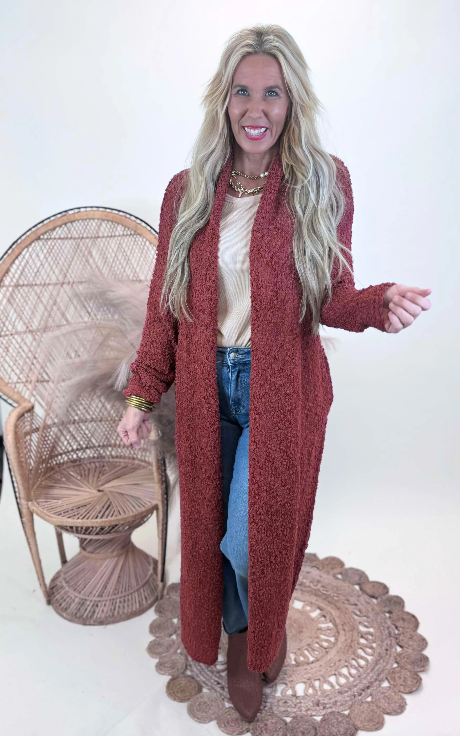 Long Robe Style Popcorn Cardigan** Final Sale