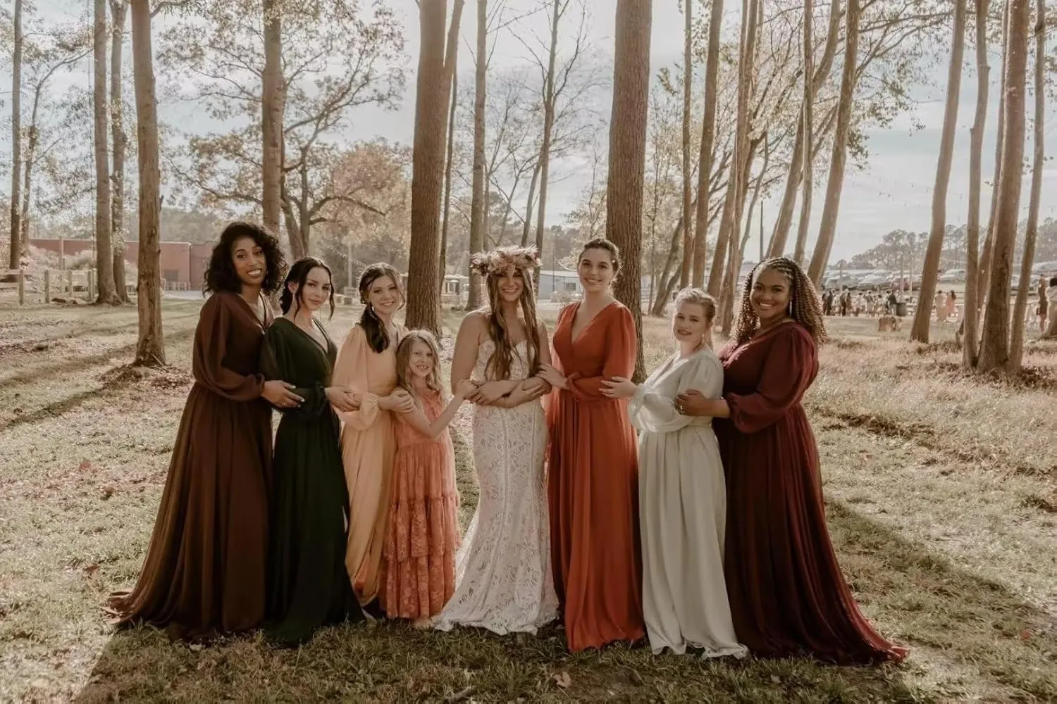 Long Sleeves Bridesmaid Dresses with Split V-Neck Chiffon Bridesmaid Dress for Wedding with Pockets