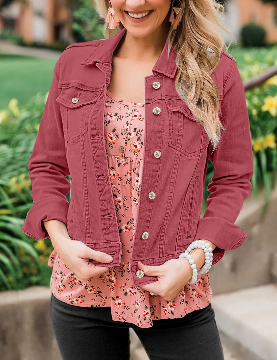 LookbookStore Women's Basic Long Sleeves Button Down Fitted Denim Jean Jackets
