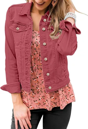 LookbookStore Women's Basic Long Sleeves Button Down Fitted Denim Jean Jackets
