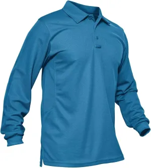 MAGCOMSEN Men's Polo Shirts 3 Button Quick Dry Performance Long Sleeve Tactical Shirts Pique Jersey Golf Shirt