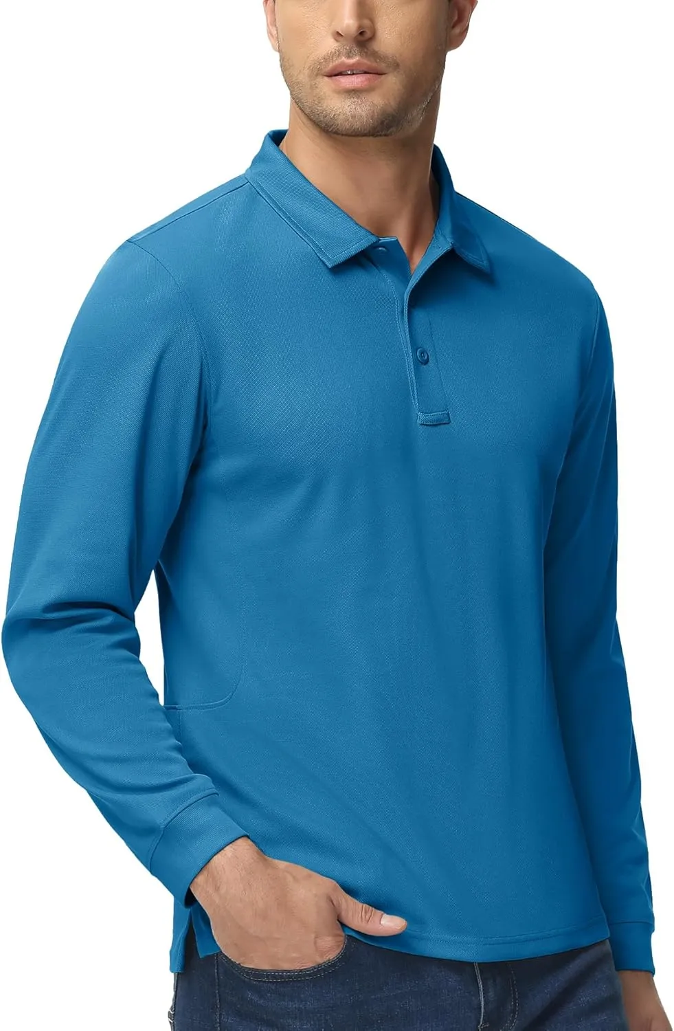 MAGCOMSEN Men's Polo Shirts 3 Button Quick Dry Performance Long Sleeve Tactical Shirts Pique Jersey Golf Shirt