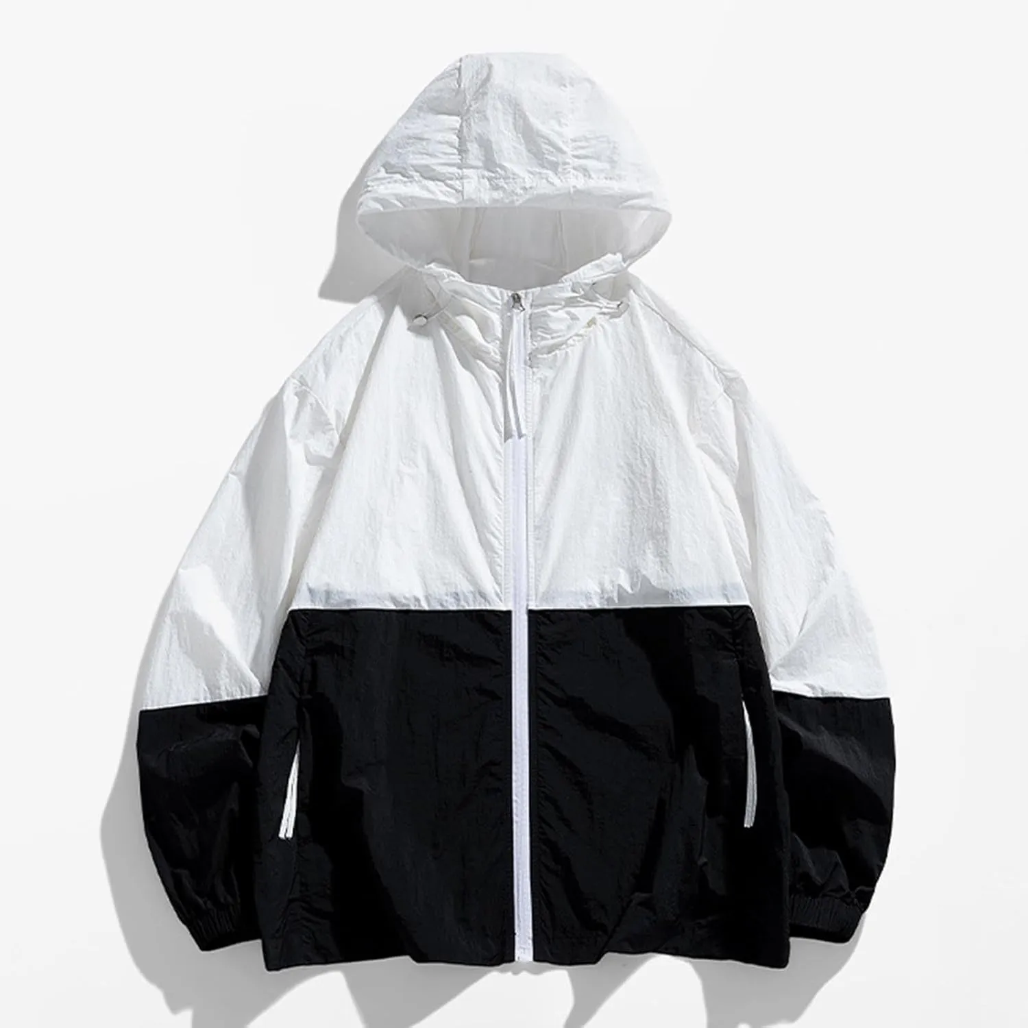 maisdgop Raincoat for Women Pretty Color Block Waterproof Windbreaker Casual Zip up Travel Hiking Trench Coats with Pockets