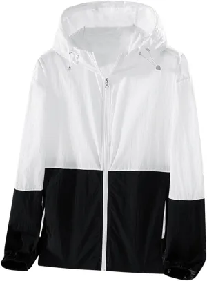 maisdgop Raincoat for Women Pretty Color Block Waterproof Windbreaker Casual Zip up Travel Hiking Trench Coats with Pockets