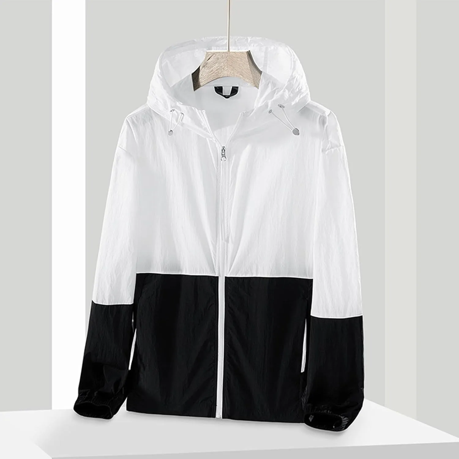 maisdgop Raincoat for Women Pretty Color Block Waterproof Windbreaker Casual Zip up Travel Hiking Trench Coats with Pockets