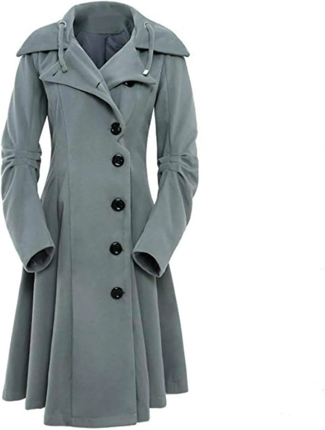 Maiyifu-GJ Womens Single Breasted Hooded Trench Coat Long Sleeve Wool Blend Dress Coats Fall Winter Mid Long Overcoat
