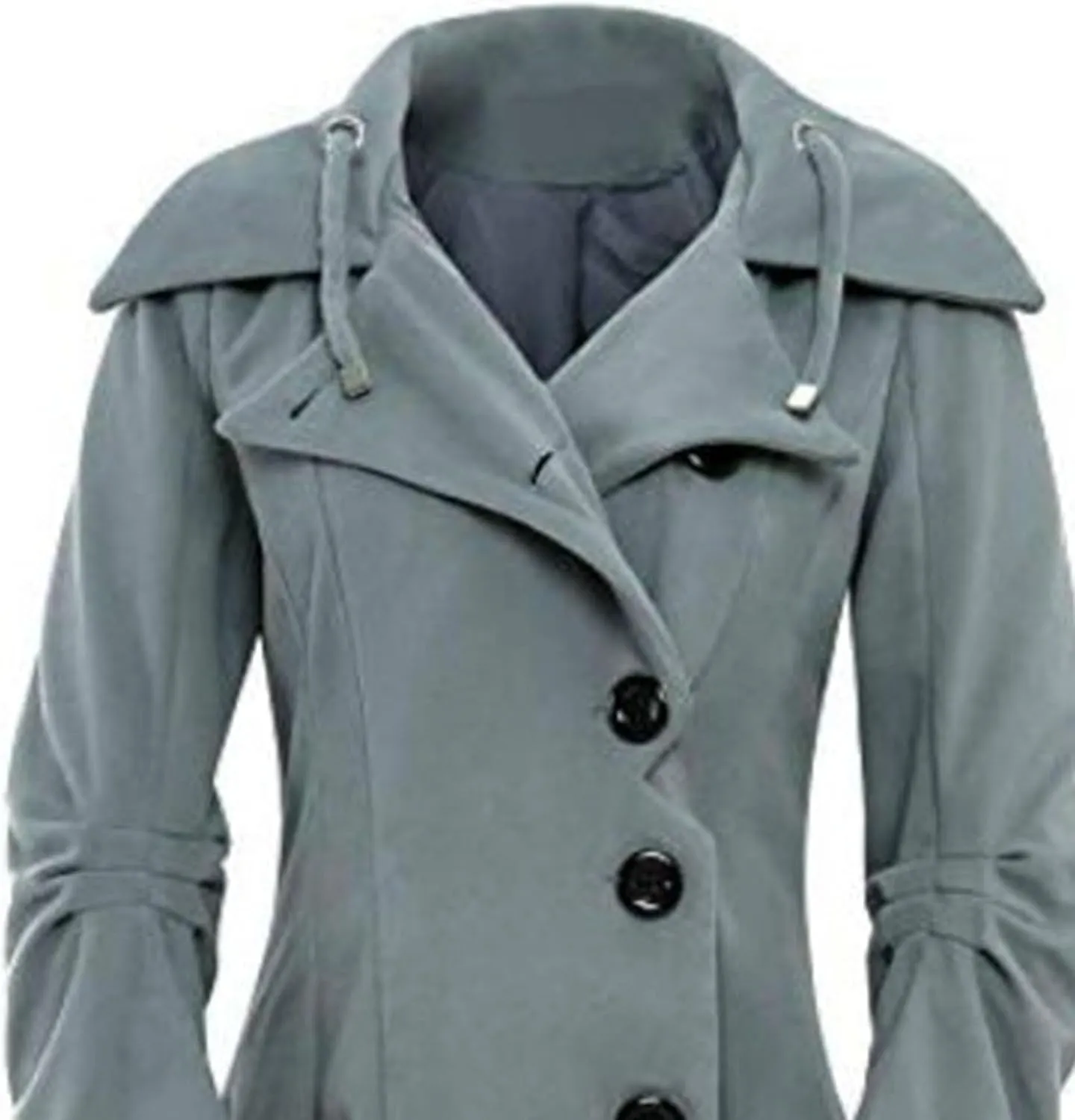 Maiyifu-GJ Womens Single Breasted Hooded Trench Coat Long Sleeve Wool Blend Dress Coats Fall Winter Mid Long Overcoat