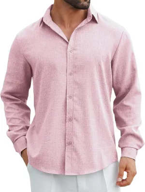 MAPICK Men's Linen Shirt Long Sleeve Button Down Casual Shirts Untucked Dress Shirts Beach Vacation Fall Tops