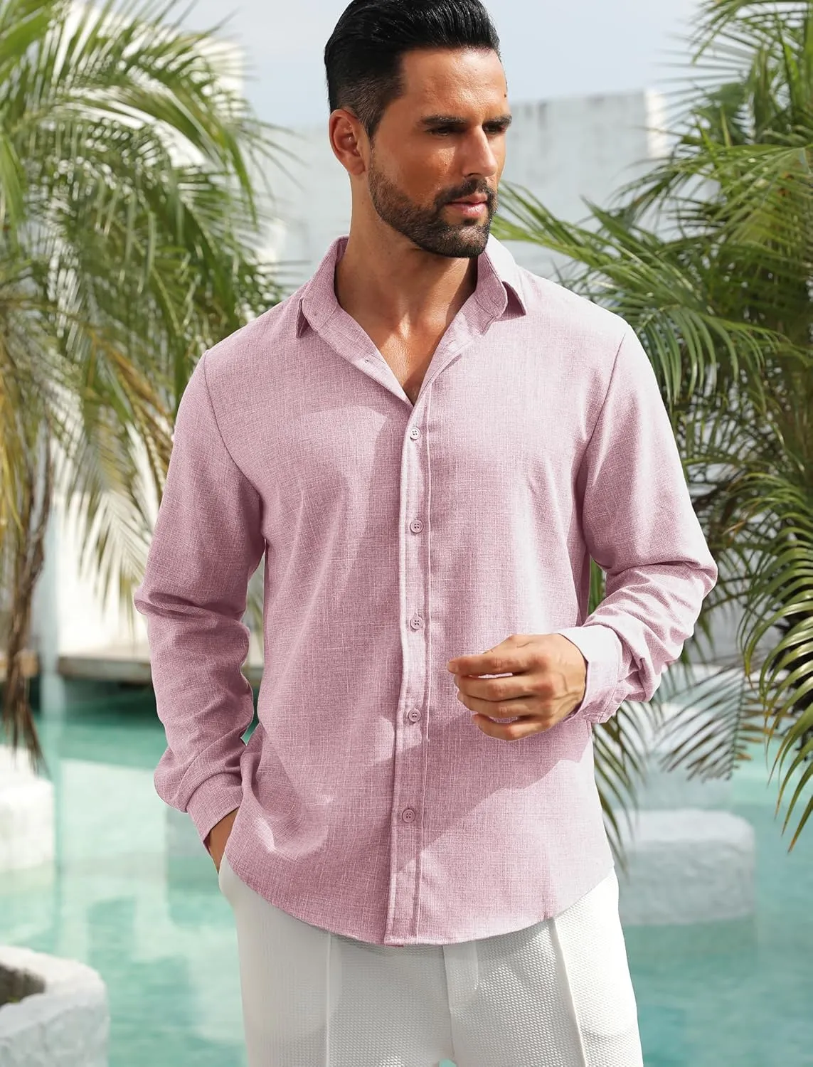 MAPICK Men's Linen Shirt Long Sleeve Button Down Casual Shirts Untucked Dress Shirts Beach Vacation Fall Tops