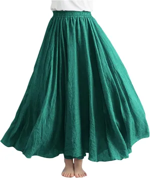 Maxi Skirts for Women Double Layer Elastic Waist Long Maxi Skirt Boho Beach A Line Skirt Flowy Swing Summer Dresses