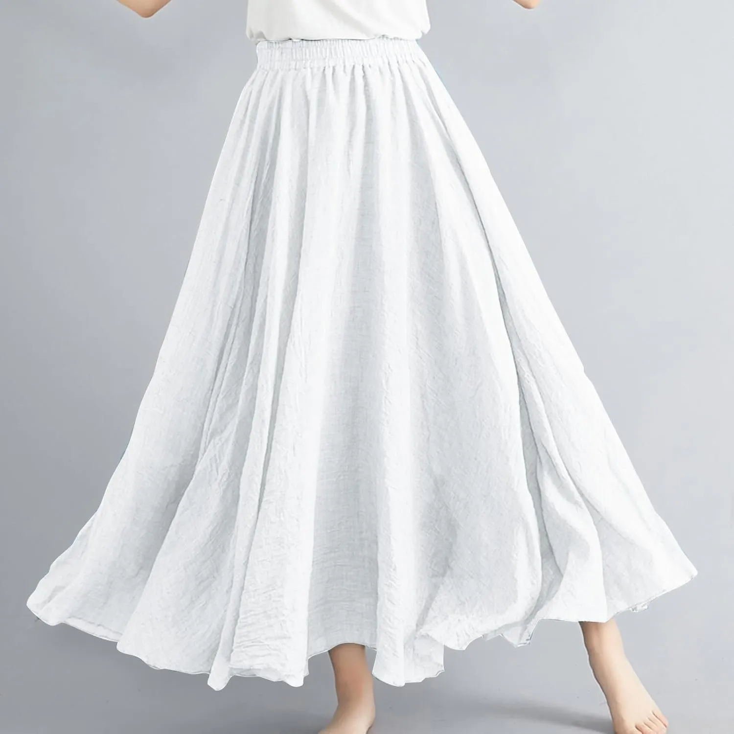 Maxi Skirts for Women Double Layer Elastic Waist Long Maxi Skirt Boho Beach A Line Skirt Flowy Swing Summer Dresses