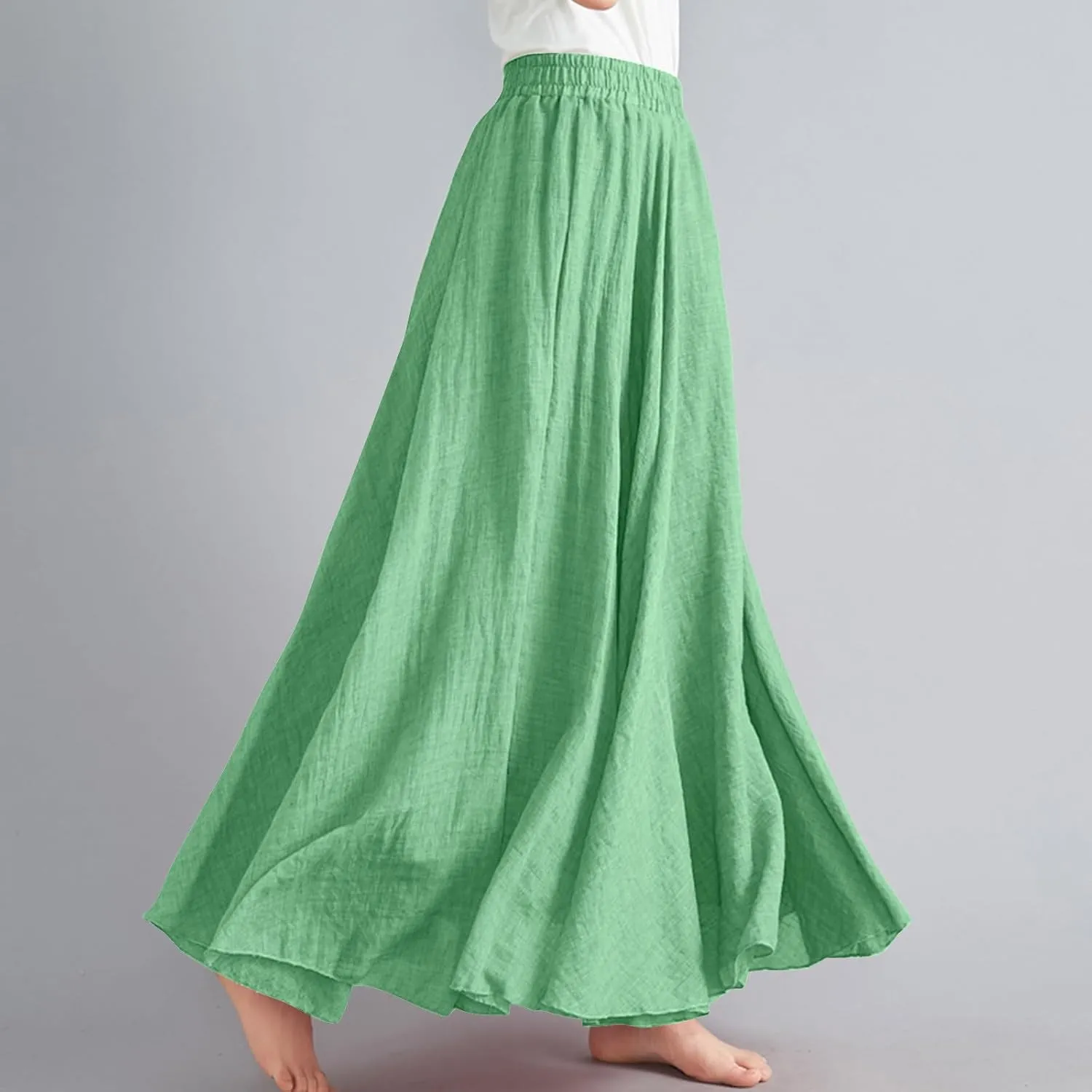 Maxi Skirts for Women Double Layer Elastic Waist Long Maxi Skirt Boho Beach A Line Skirt Flowy Swing Summer Dresses