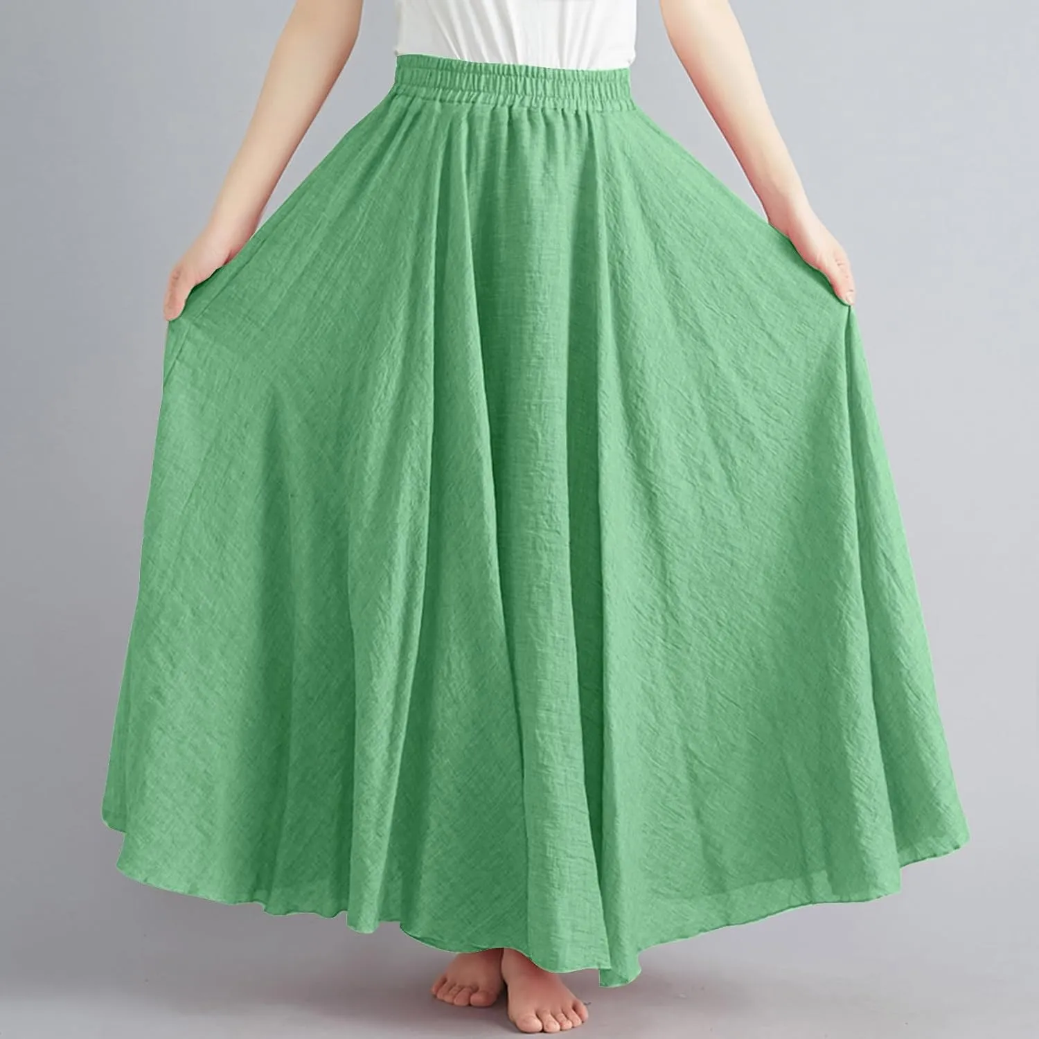 Maxi Skirts for Women Double Layer Elastic Waist Long Maxi Skirt Boho Beach A Line Skirt Flowy Swing Summer Dresses