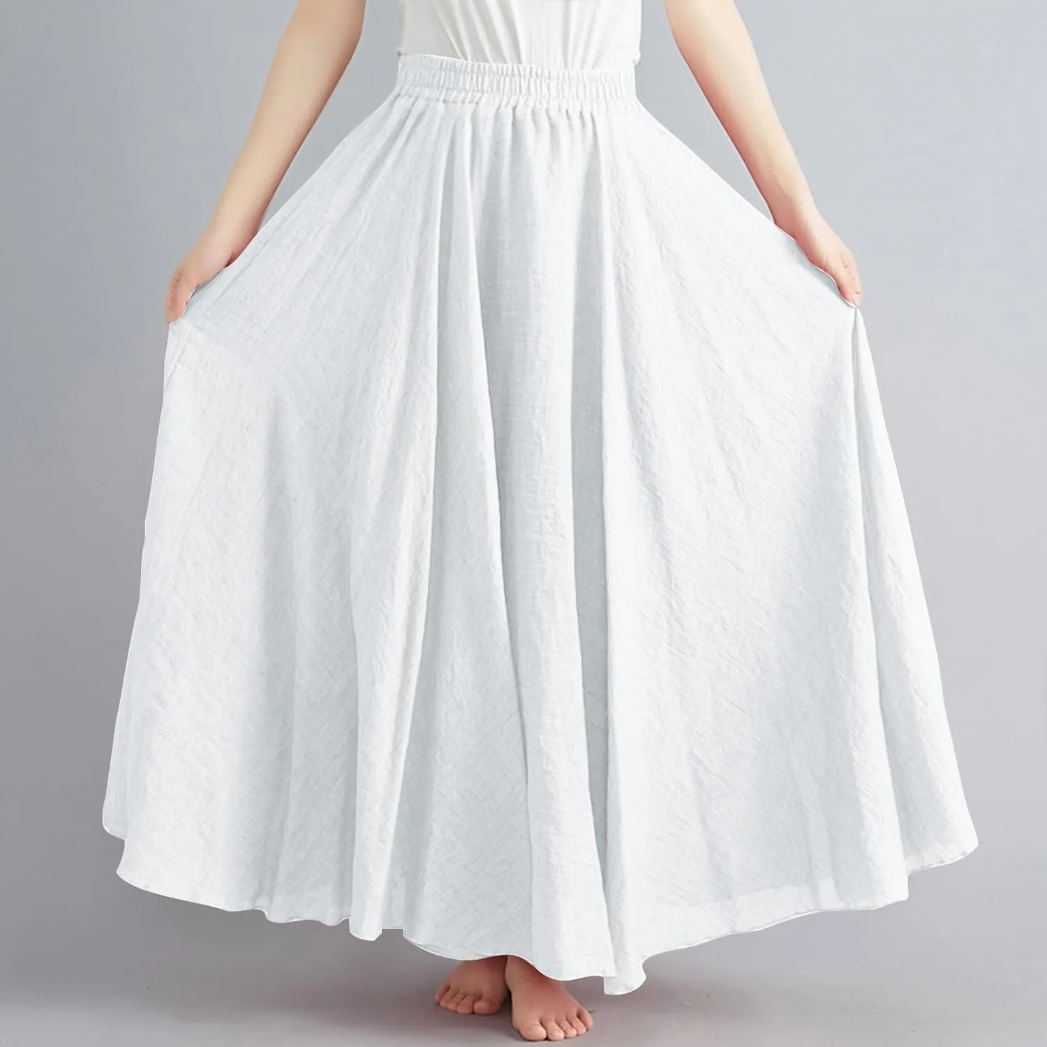 Maxi Skirts for Women Double Layer Elastic Waist Long Maxi Skirt Boho Beach A Line Skirt Flowy Swing Summer Dresses