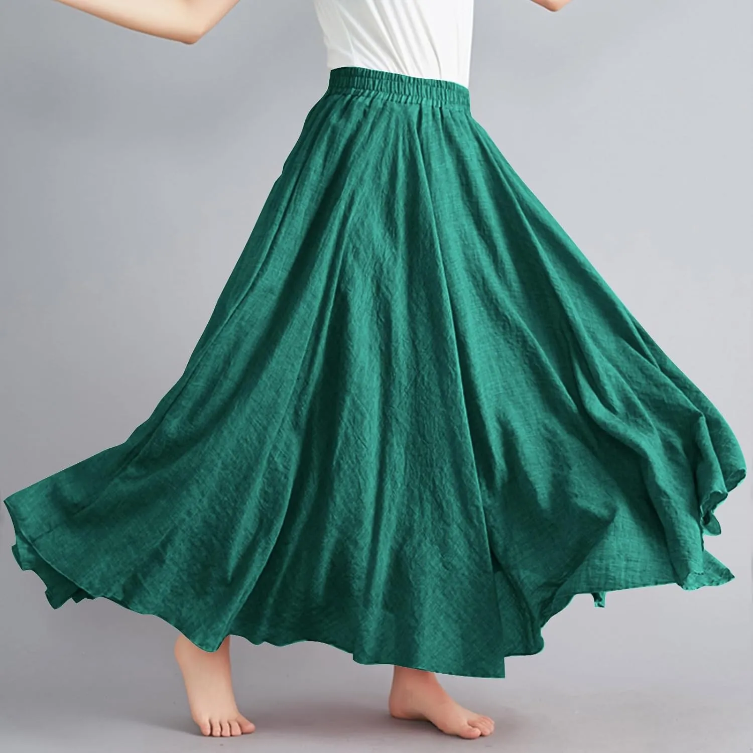 Maxi Skirts for Women Double Layer Elastic Waist Long Maxi Skirt Boho Beach A Line Skirt Flowy Swing Summer Dresses