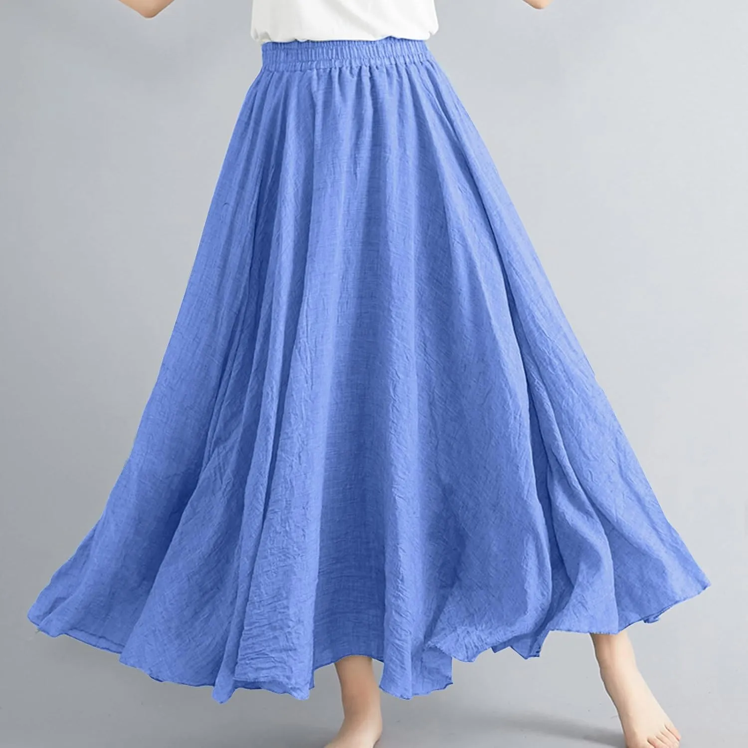 Maxi Skirts for Women Double Layer Elastic Waist Long Maxi Skirt Boho Beach A Line Skirt Flowy Swing Summer Dresses