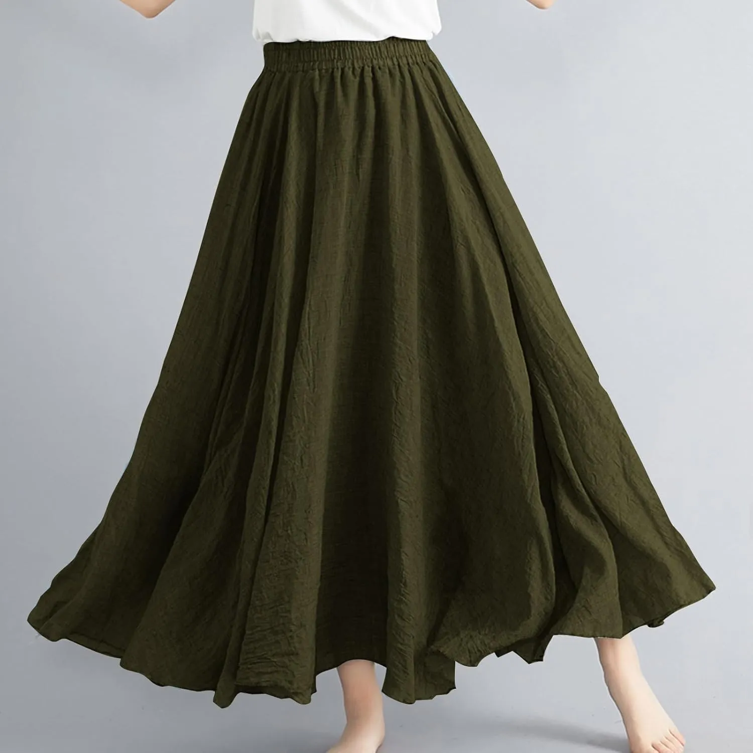 Maxi Skirts for Women Double Layer Elastic Waist Long Maxi Skirt Boho Beach A Line Skirt Flowy Swing Summer Dresses