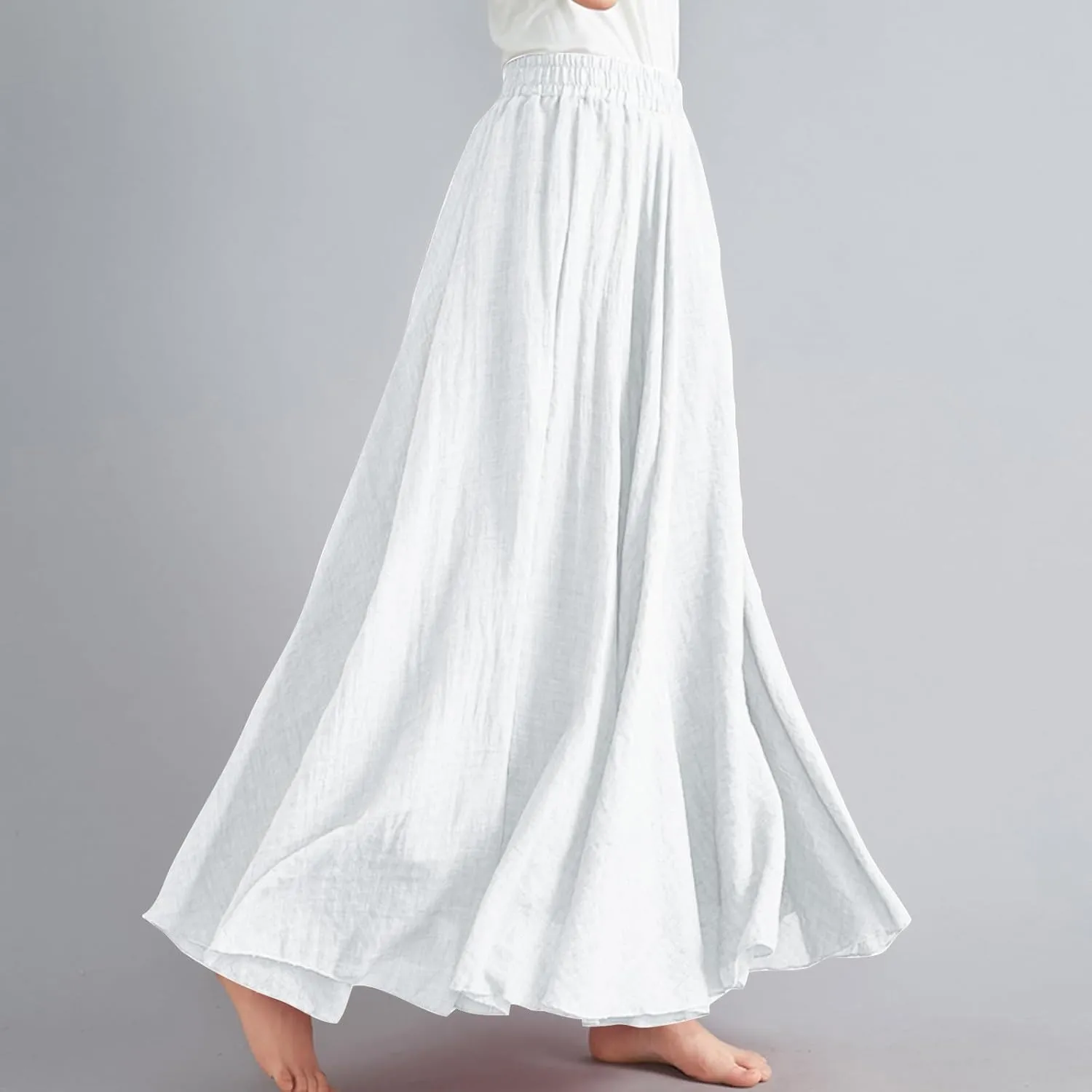 Maxi Skirts for Women Double Layer Elastic Waist Long Maxi Skirt Boho Beach A Line Skirt Flowy Swing Summer Dresses