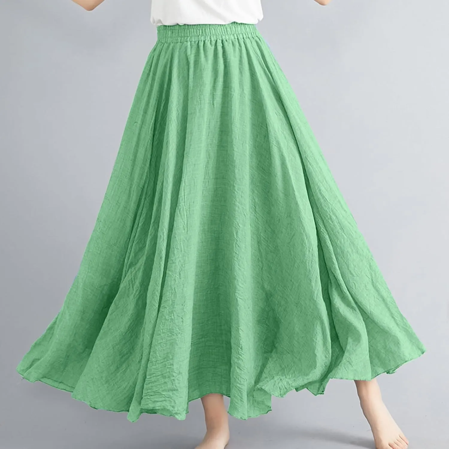 Maxi Skirts for Women Double Layer Elastic Waist Long Maxi Skirt Boho Beach A Line Skirt Flowy Swing Summer Dresses