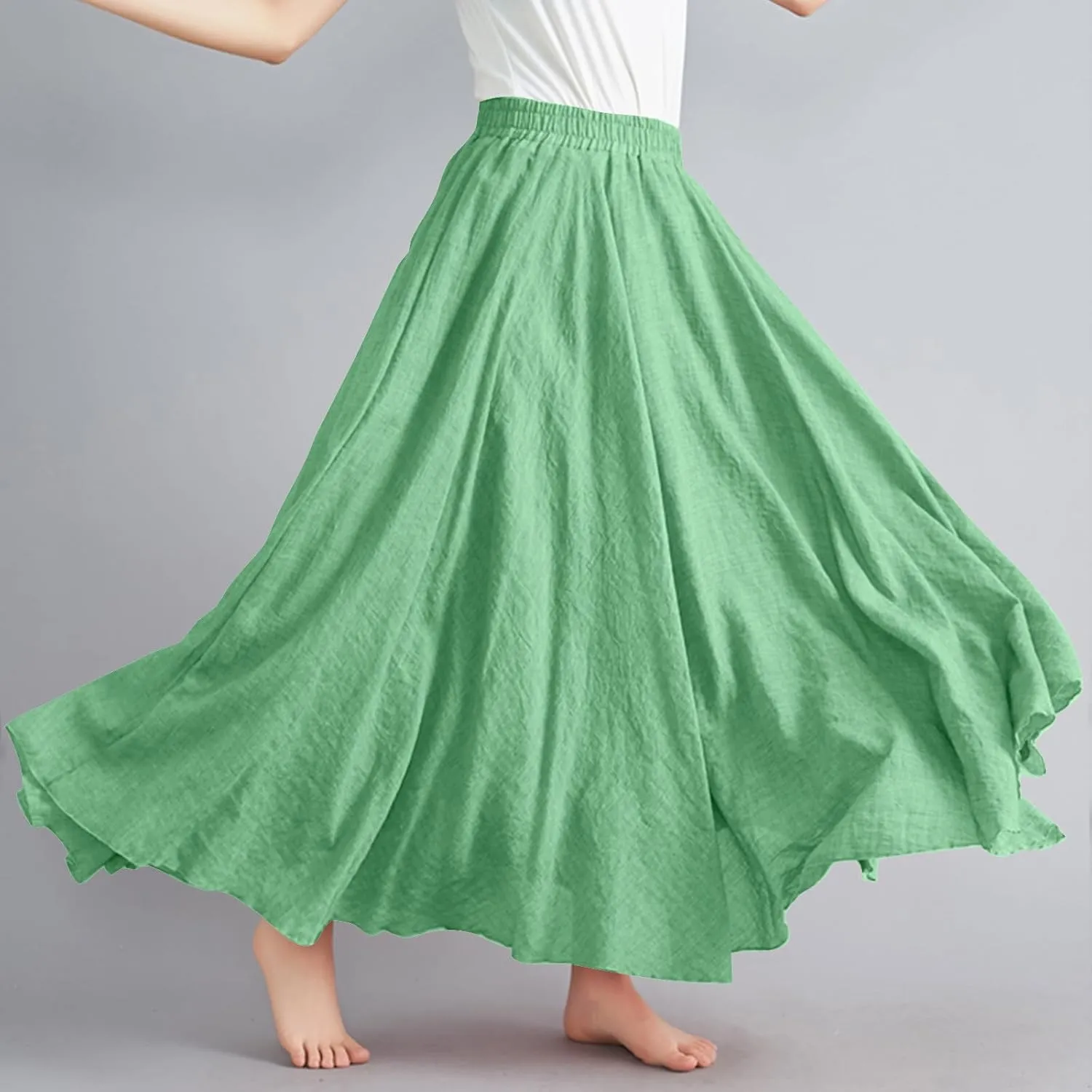 Maxi Skirts for Women Double Layer Elastic Waist Long Maxi Skirt Boho Beach A Line Skirt Flowy Swing Summer Dresses