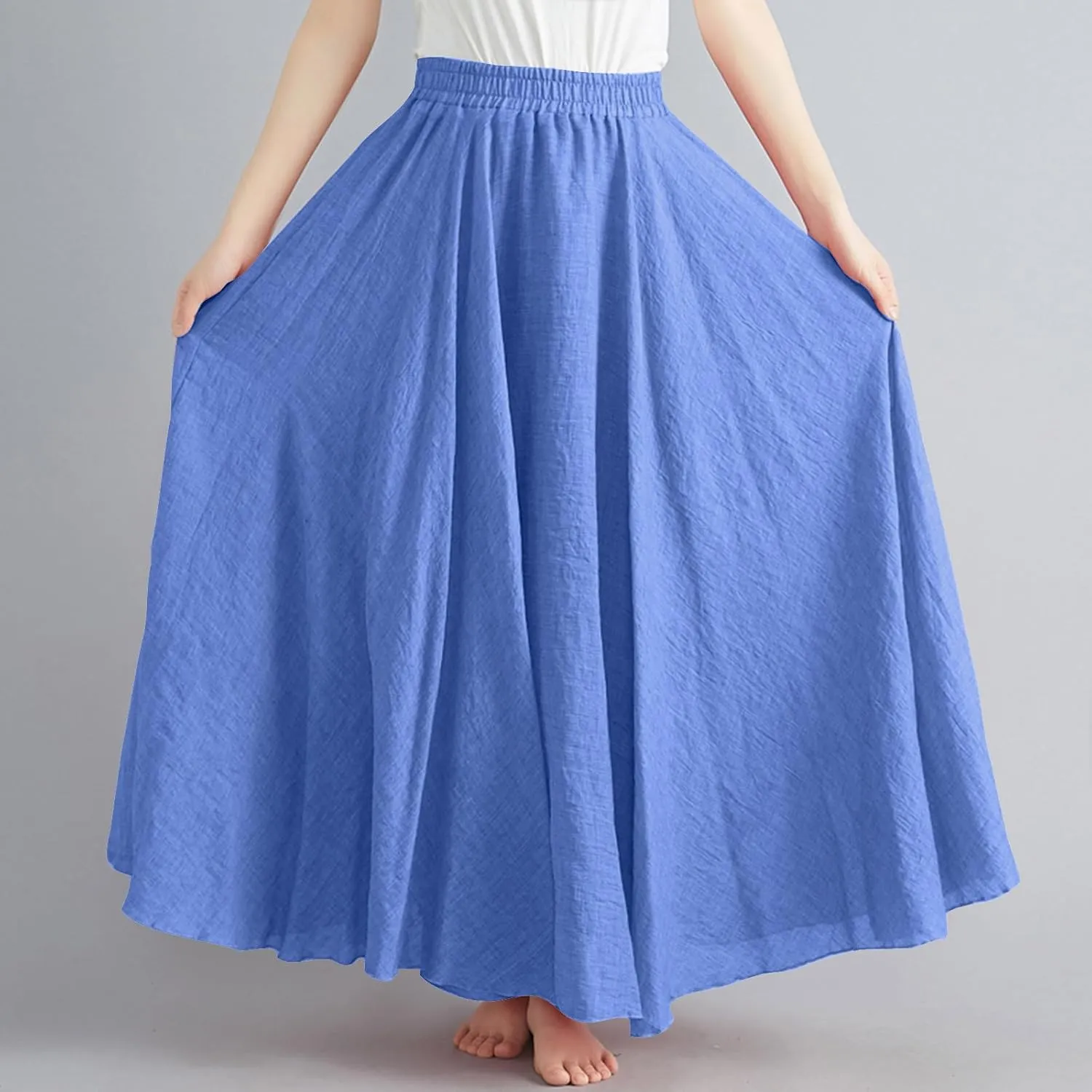 Maxi Skirts for Women Double Layer Elastic Waist Long Maxi Skirt Boho Beach A Line Skirt Flowy Swing Summer Dresses