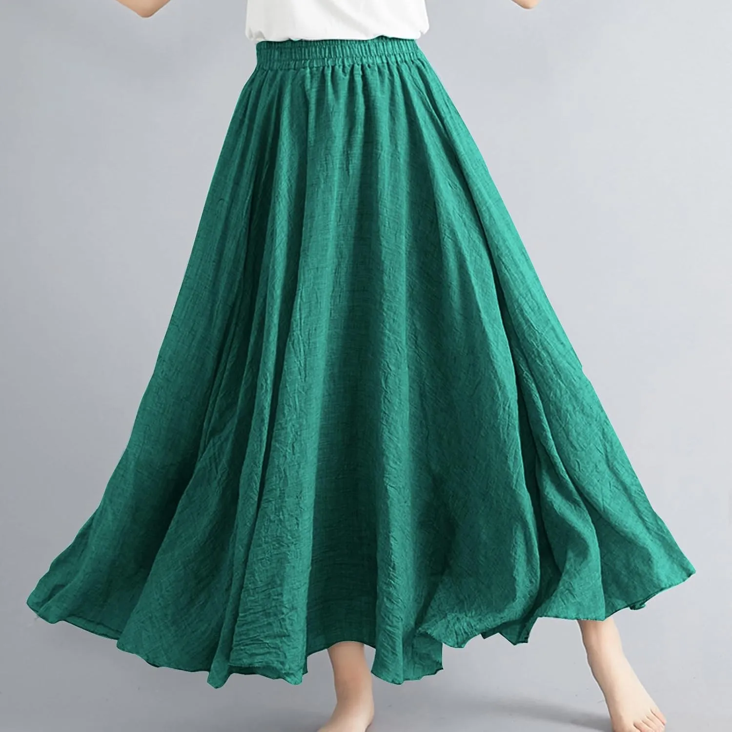 Maxi Skirts for Women Double Layer Elastic Waist Long Maxi Skirt Boho Beach A Line Skirt Flowy Swing Summer Dresses