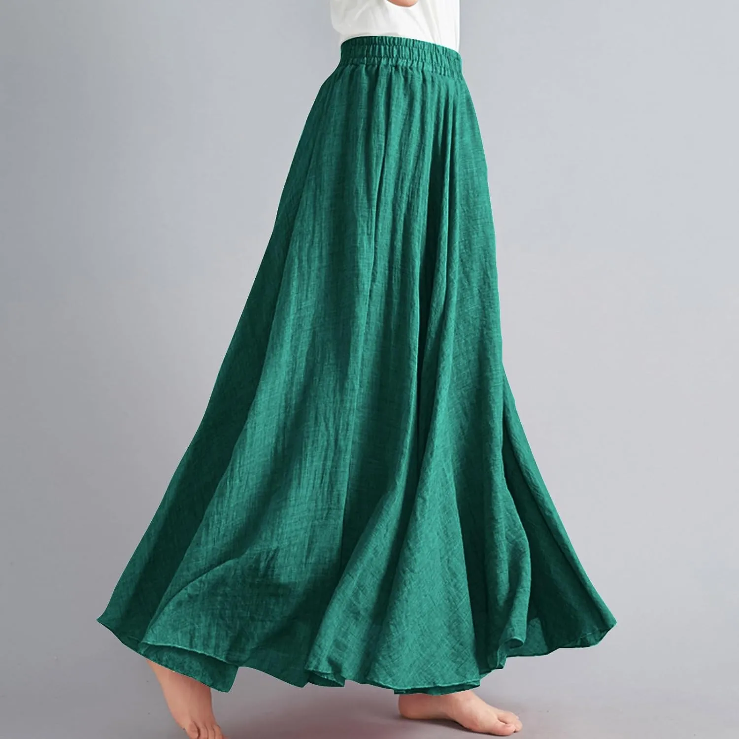 Maxi Skirts for Women Double Layer Elastic Waist Long Maxi Skirt Boho Beach A Line Skirt Flowy Swing Summer Dresses