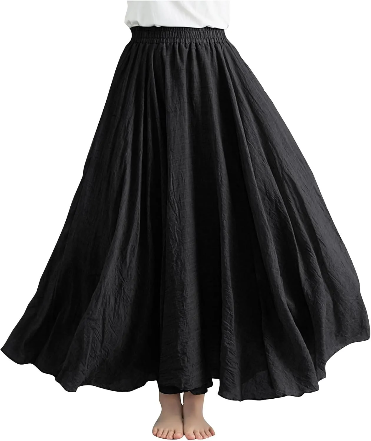 Maxi Skirts for Women Double Layer Elastic Waist Long Maxi Skirt Boho Beach A Line Skirt Flowy Swing Summer Dresses