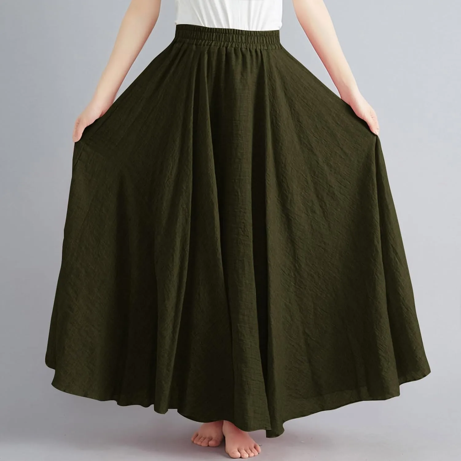 Maxi Skirts for Women Double Layer Elastic Waist Long Maxi Skirt Boho Beach A Line Skirt Flowy Swing Summer Dresses
