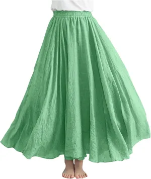 Maxi Skirts for Women Double Layer Elastic Waist Long Maxi Skirt Boho Beach A Line Skirt Flowy Swing Summer Dresses