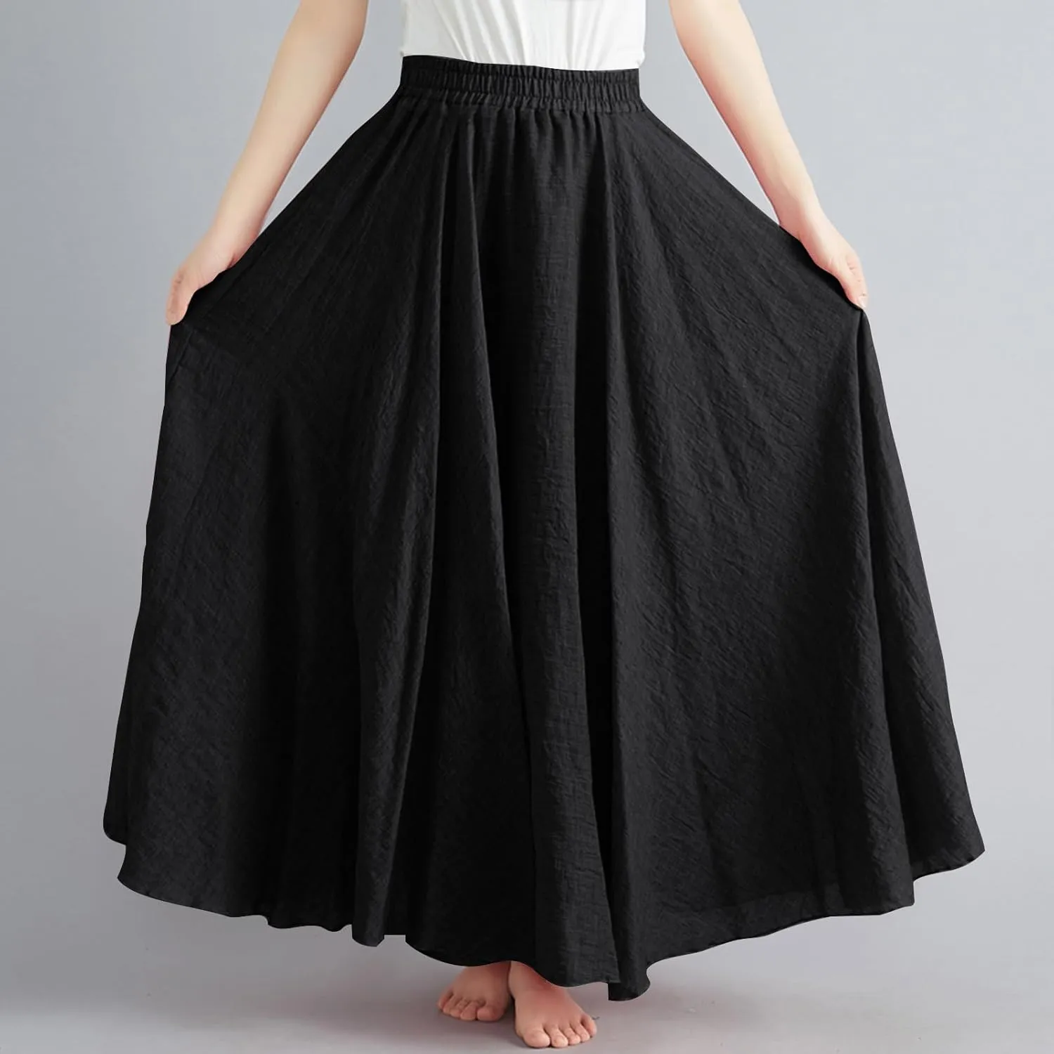Maxi Skirts for Women Double Layer Elastic Waist Long Maxi Skirt Boho Beach A Line Skirt Flowy Swing Summer Dresses