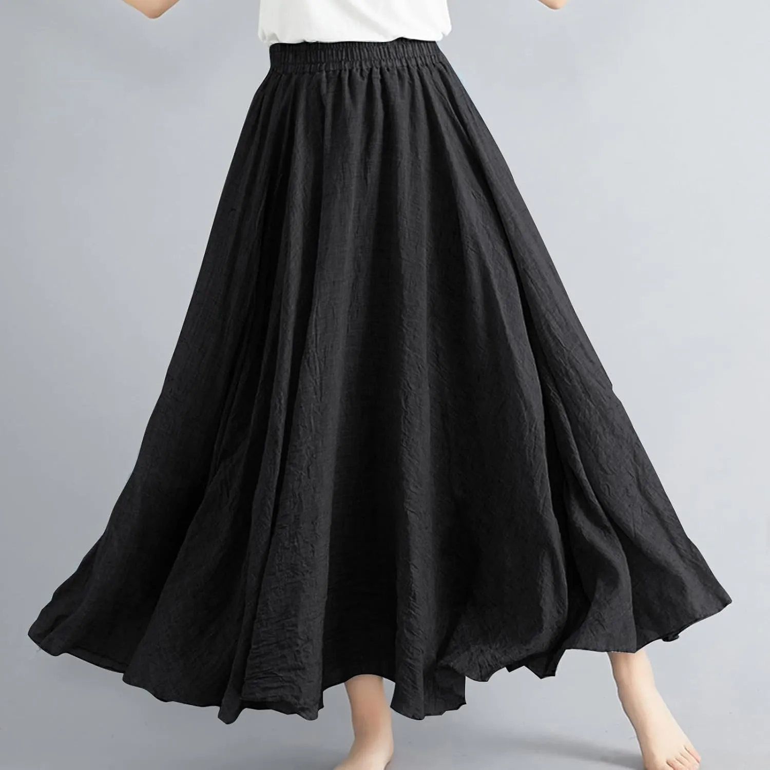 Maxi Skirts for Women Double Layer Elastic Waist Long Maxi Skirt Boho Beach A Line Skirt Flowy Swing Summer Dresses