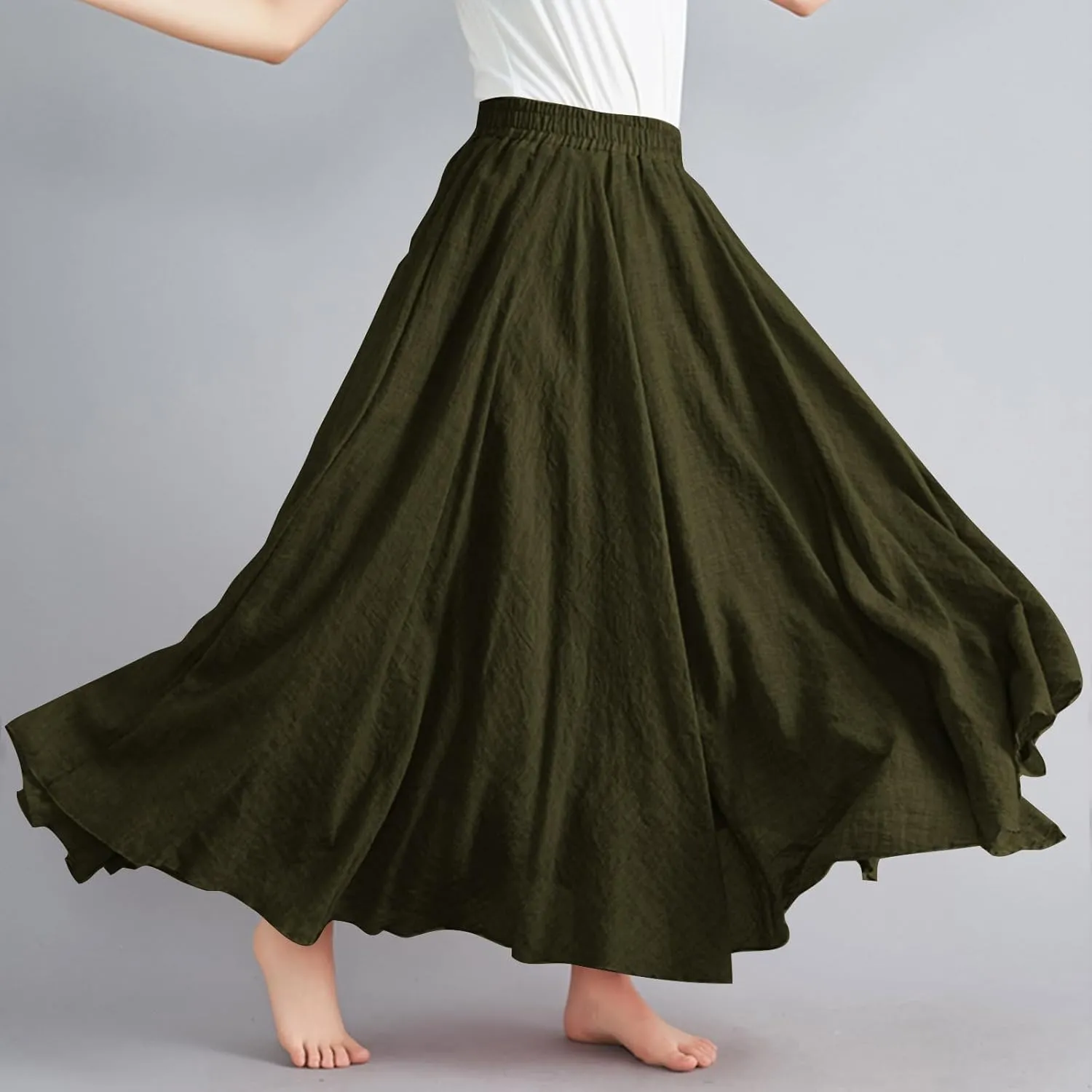 Maxi Skirts for Women Double Layer Elastic Waist Long Maxi Skirt Boho Beach A Line Skirt Flowy Swing Summer Dresses