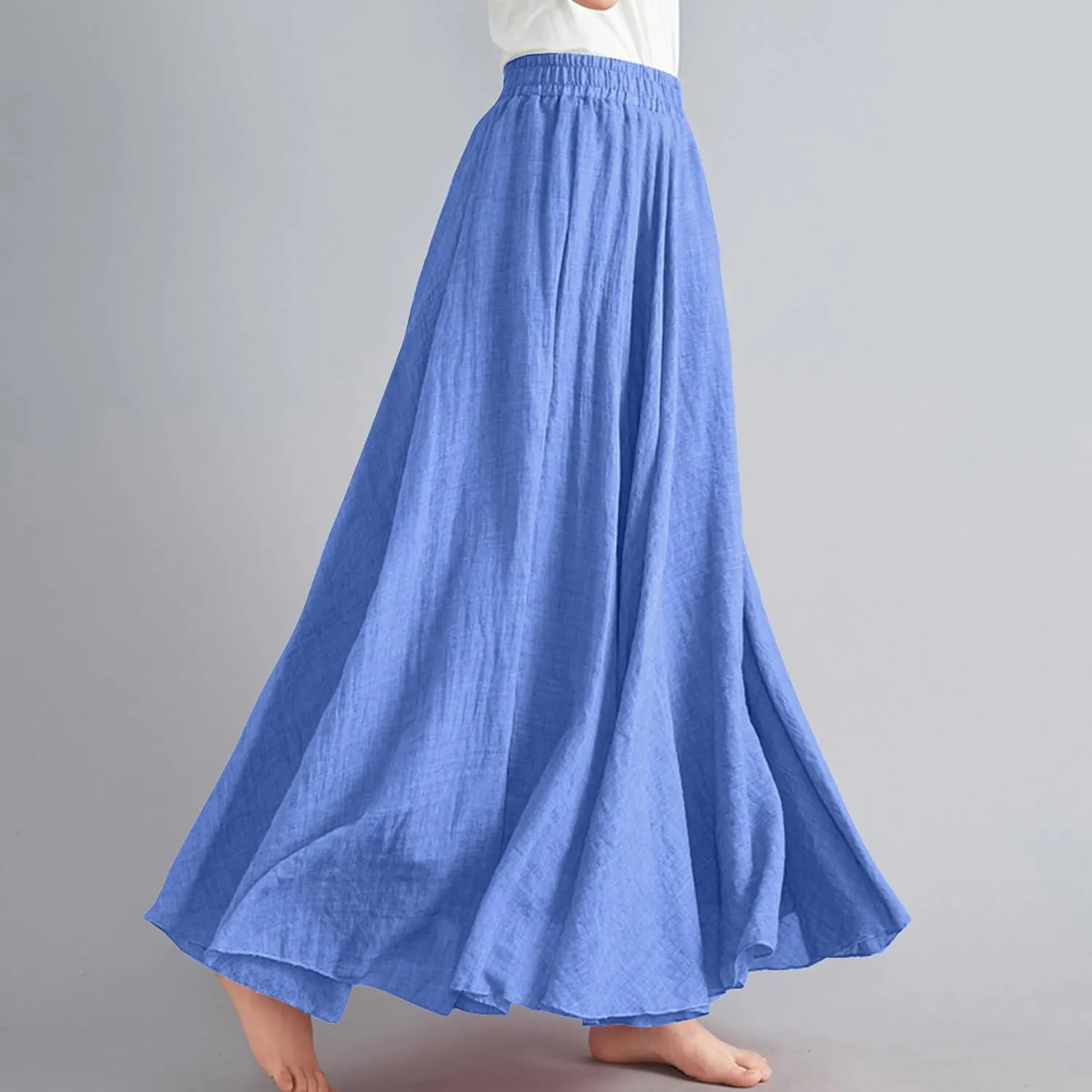 Maxi Skirts for Women Double Layer Elastic Waist Long Maxi Skirt Boho Beach A Line Skirt Flowy Swing Summer Dresses
