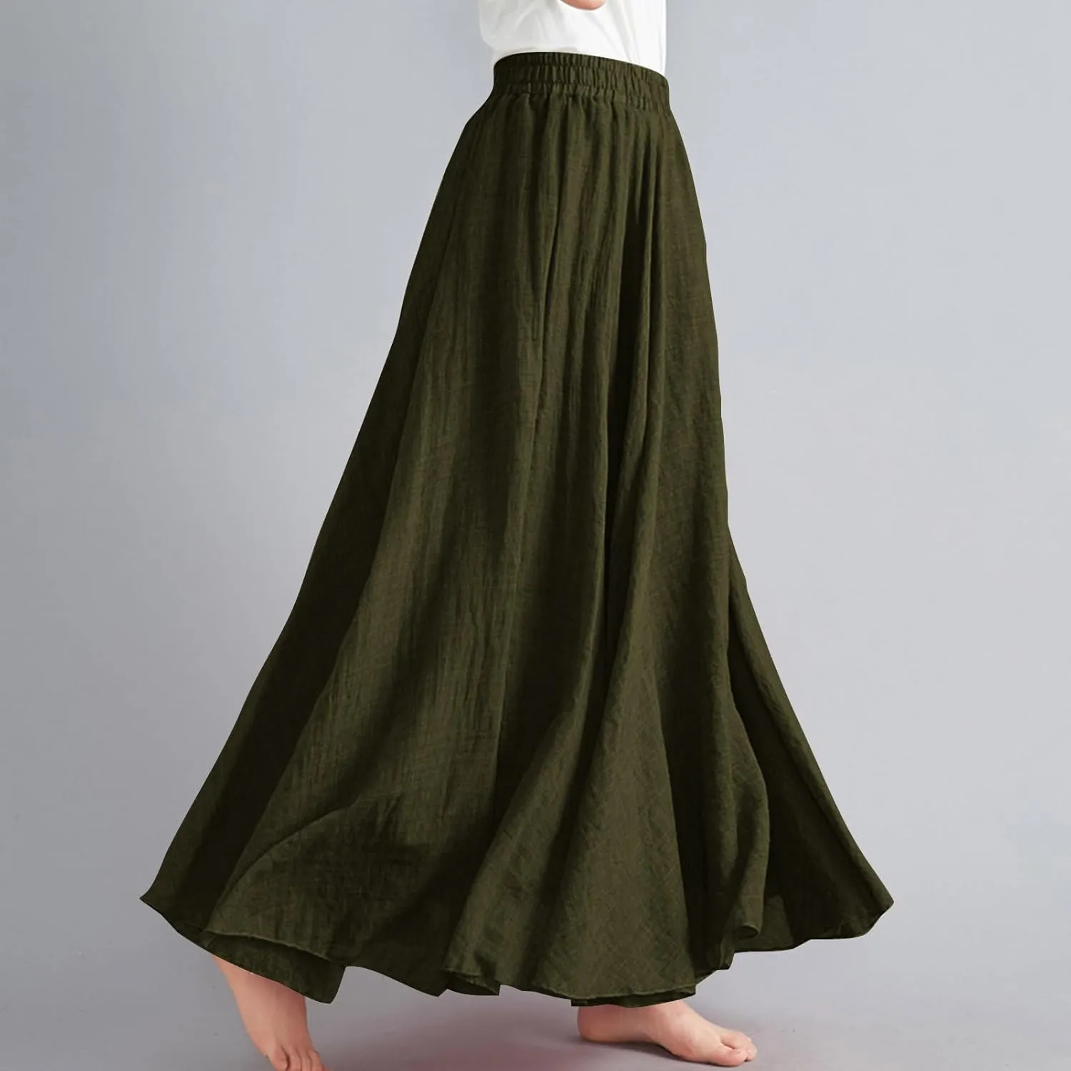 Maxi Skirts for Women Double Layer Elastic Waist Long Maxi Skirt Boho Beach A Line Skirt Flowy Swing Summer Dresses
