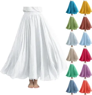 Maxi Skirts for Women Double Layer Elastic Waist Long Maxi Skirt Boho Beach A Line Skirt Flowy Swing Summer Dresses