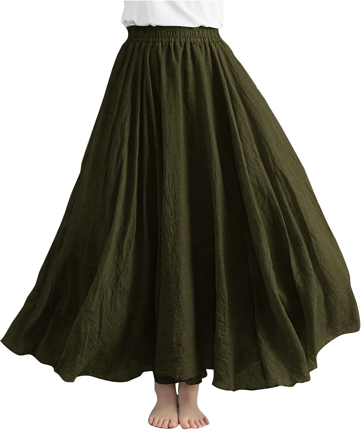 Maxi Skirts for Women Double Layer Elastic Waist Long Maxi Skirt Boho Beach A Line Skirt Flowy Swing Summer Dresses