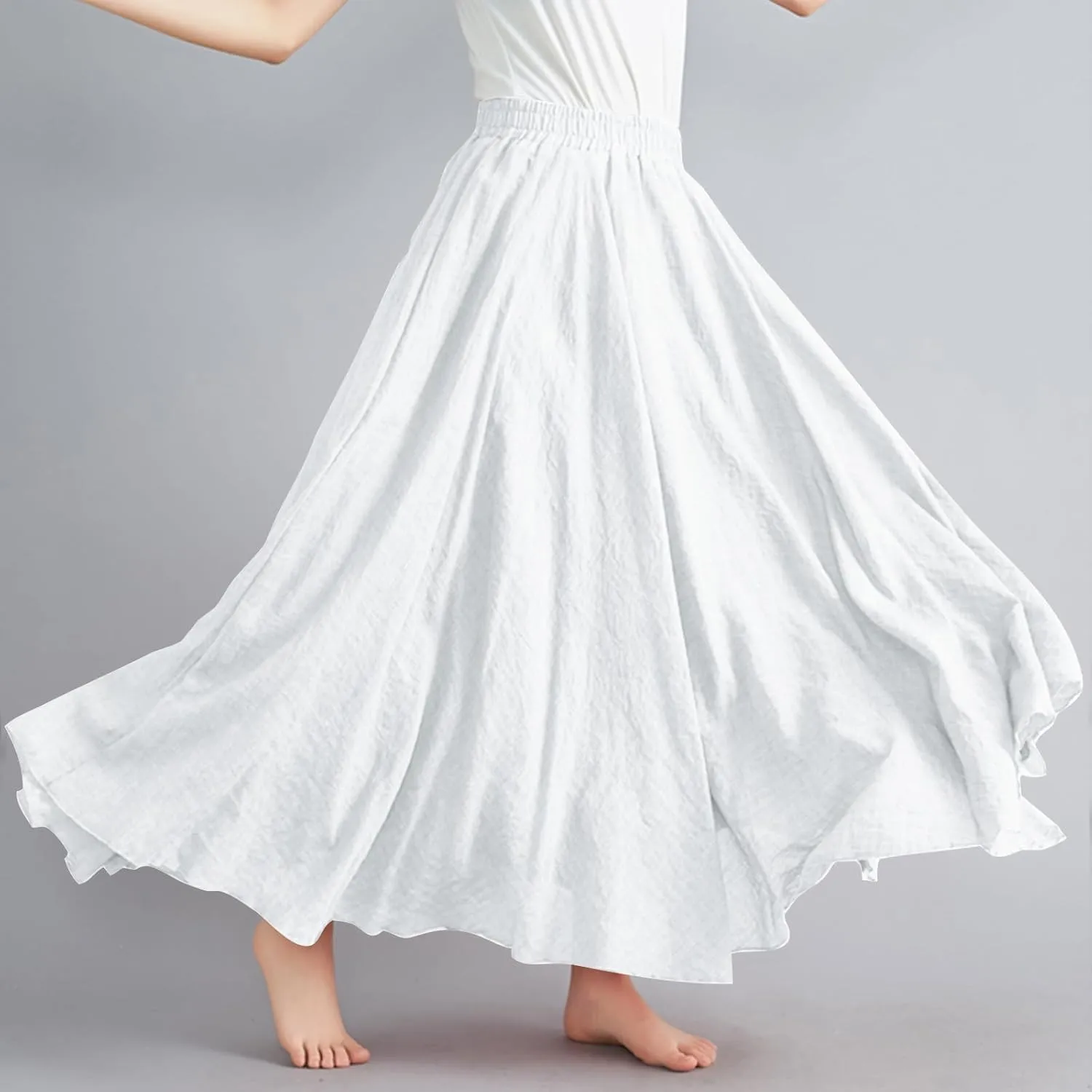 Maxi Skirts for Women Double Layer Elastic Waist Long Maxi Skirt Boho Beach A Line Skirt Flowy Swing Summer Dresses
