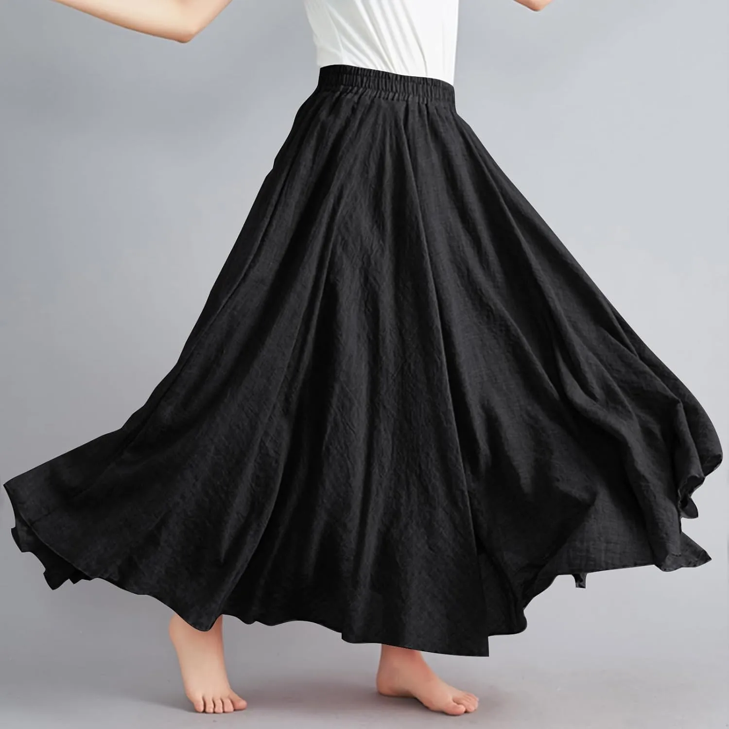 Maxi Skirts for Women Double Layer Elastic Waist Long Maxi Skirt Boho Beach A Line Skirt Flowy Swing Summer Dresses
