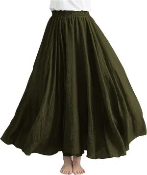 Maxi Skirts for Women Double Layer Elastic Waist Long Maxi Skirt Boho Beach A Line Skirt Flowy Swing Summer Dresses