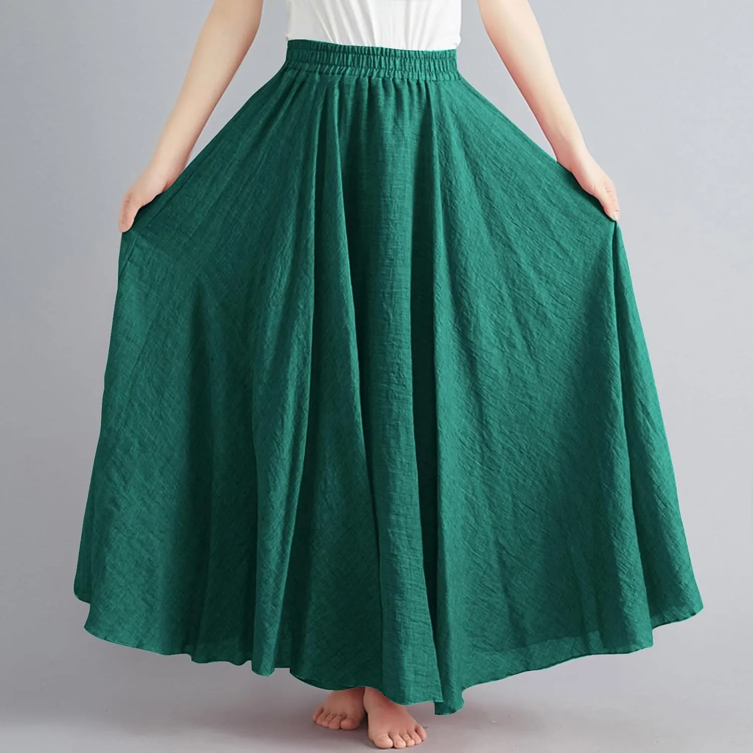 Maxi Skirts for Women Double Layer Elastic Waist Long Maxi Skirt Boho Beach A Line Skirt Flowy Swing Summer Dresses
